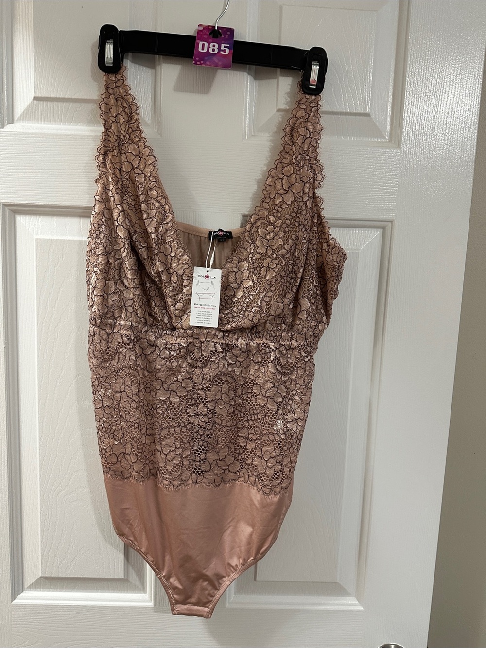 Cosabella Taupe Floral Lace Bodysuit with Satin Base